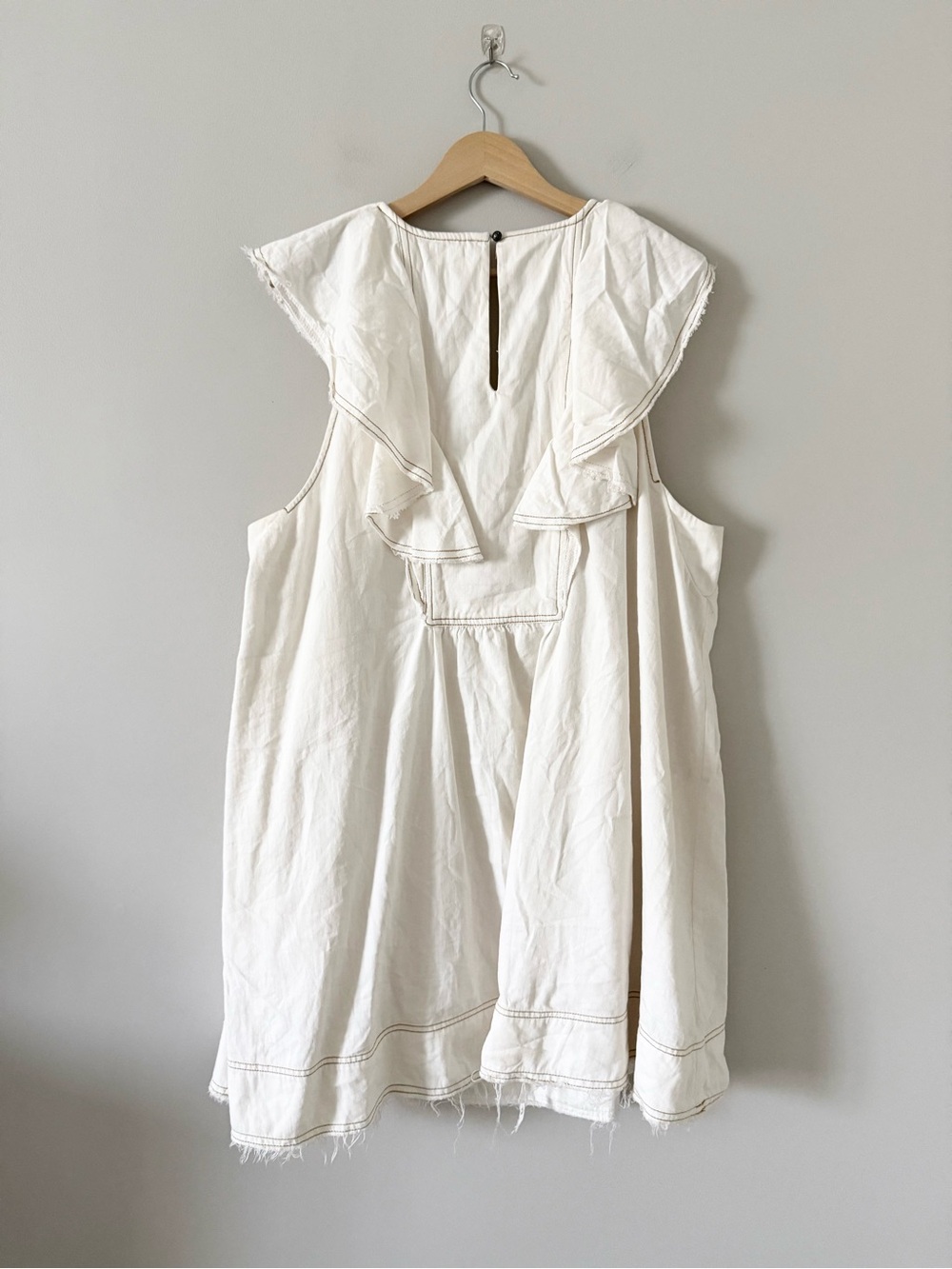Pilcro Anthropologie Ruffle V-Neck Cotton Shift Dress in Cream Size 2X - Picture 4 of 7